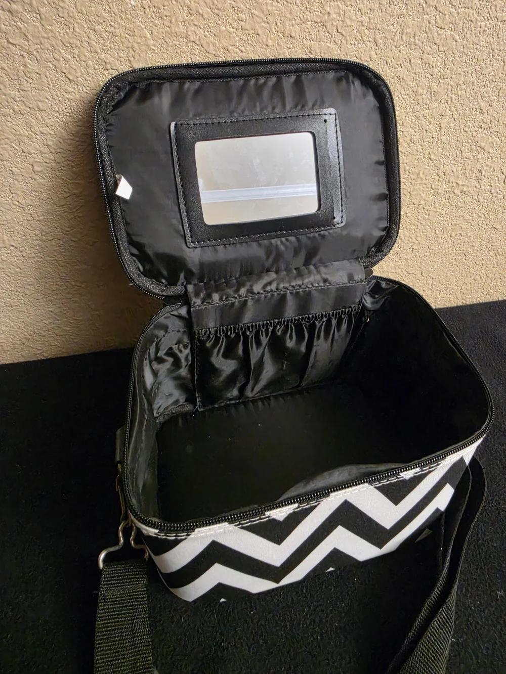 Black and White Chevron Train Case Cosmetic Bag